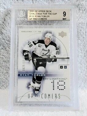 Graded 9 Mint 2001/02 UD Ryan Tobler Up and Comers L.P. Rookie NHL Card 132!!